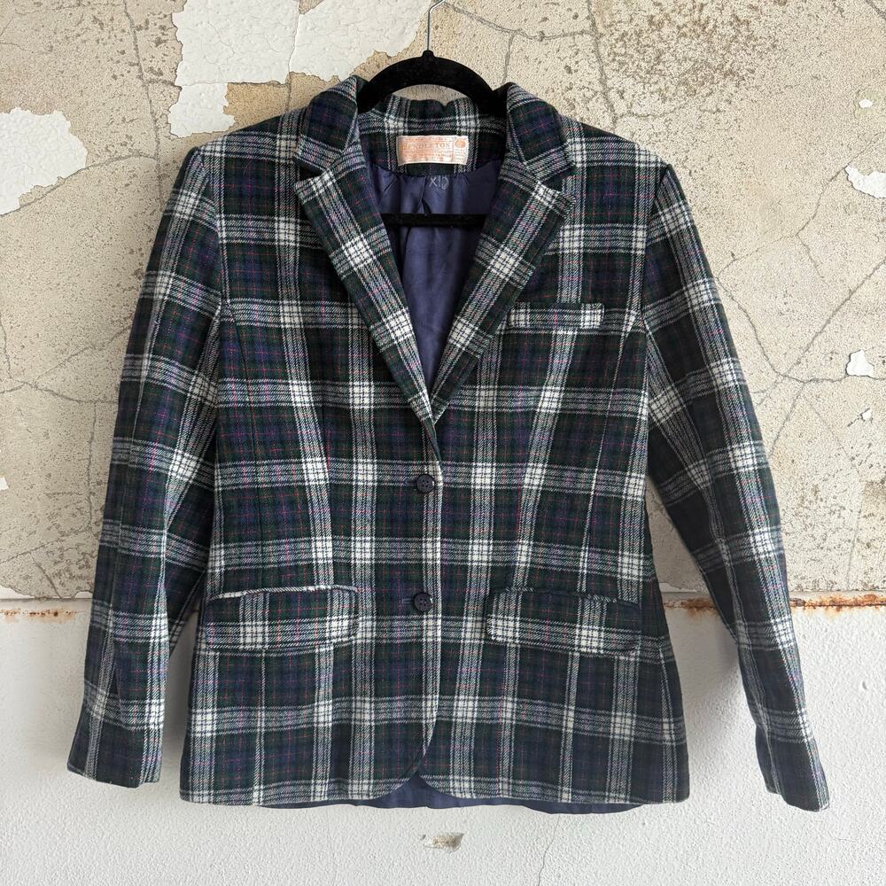Vtg Pendleton Plaid Blazer Jacket 100% Wool‎ Made in USA Classic Preppy Womens S